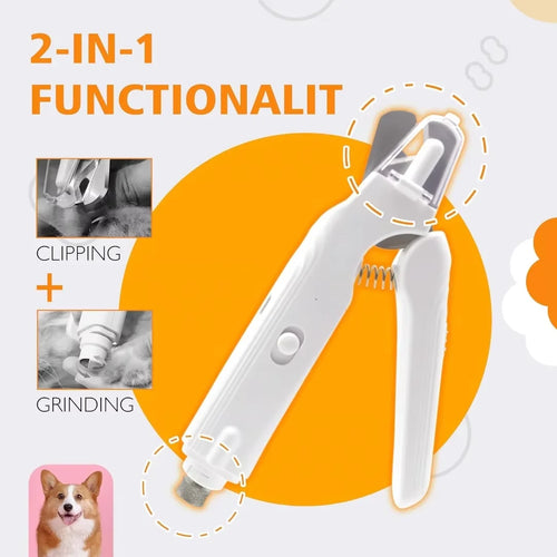 2-IN-1 Pet Nail Clippers Quiet Pet Nail Grinder with 2 LED Lights for Large Medium Small Puppy Dogs Cats Pet Nail Grooming Tools